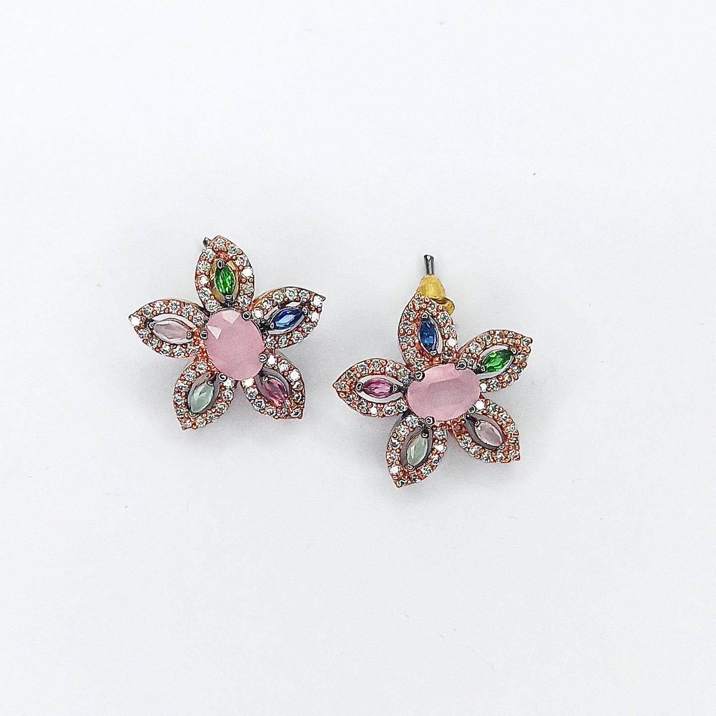 Radiant Bloom Multi-Color American Diamond Stud Earrings