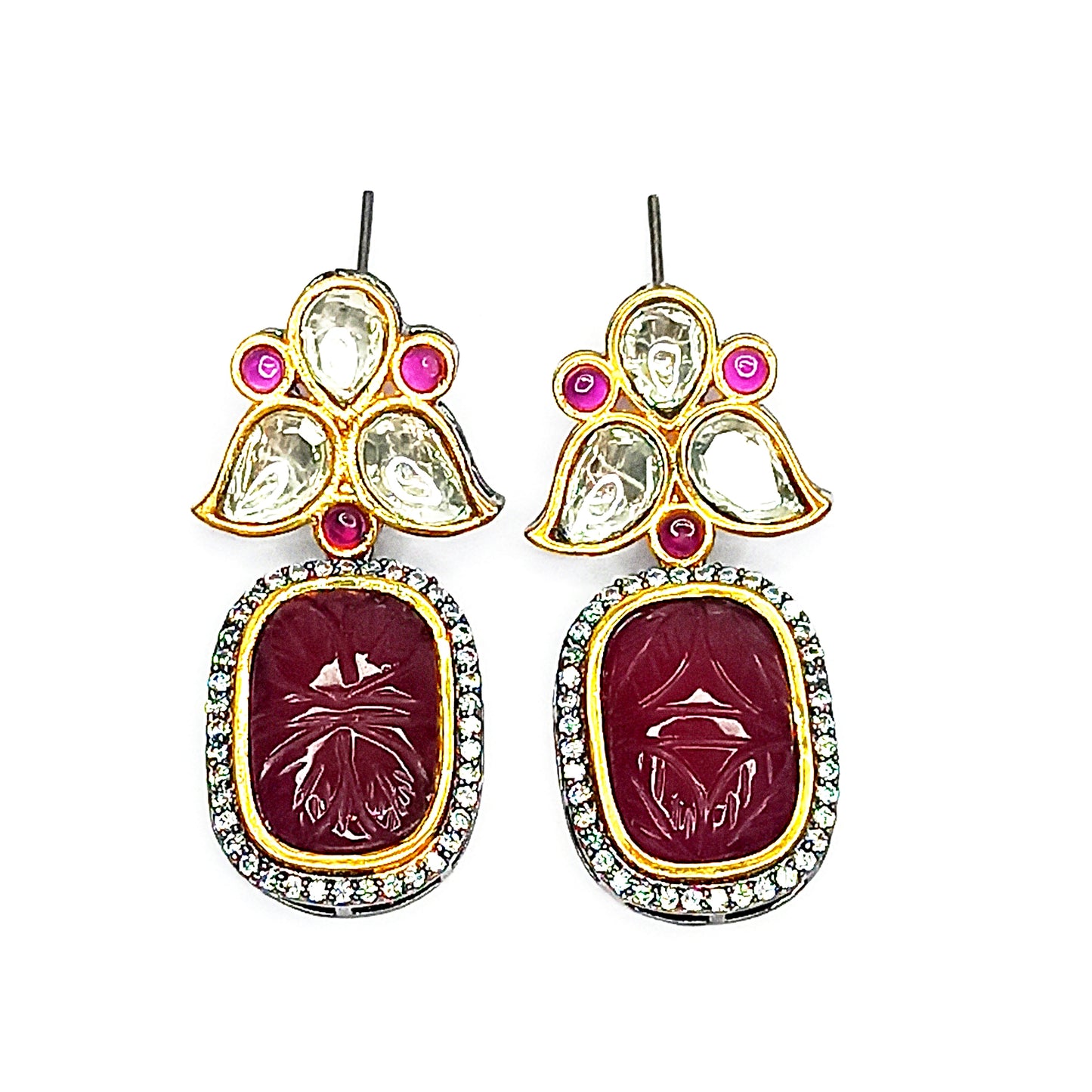 Velvet Red Kundan Drop Earrings