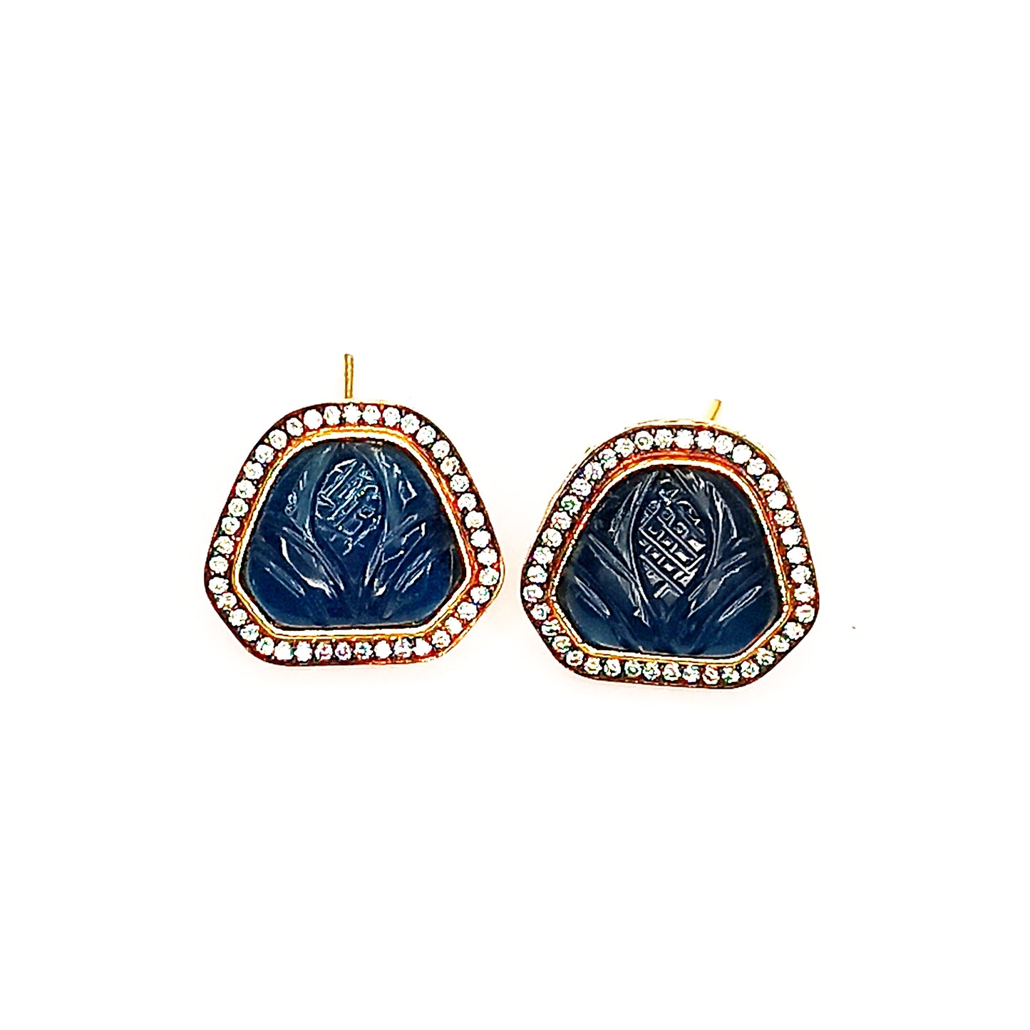 Gold Plated Black Kundan Stud Earrings