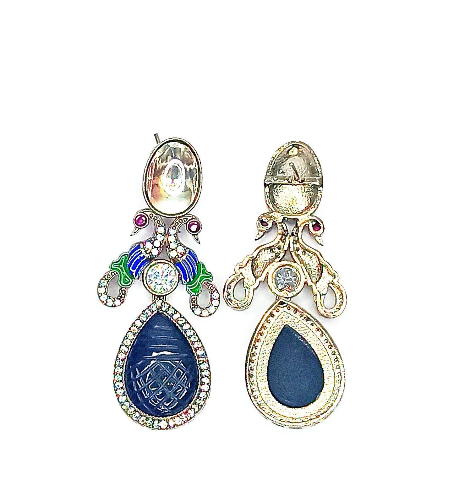 Monochrome Majesty Peacock Kundan Earrings