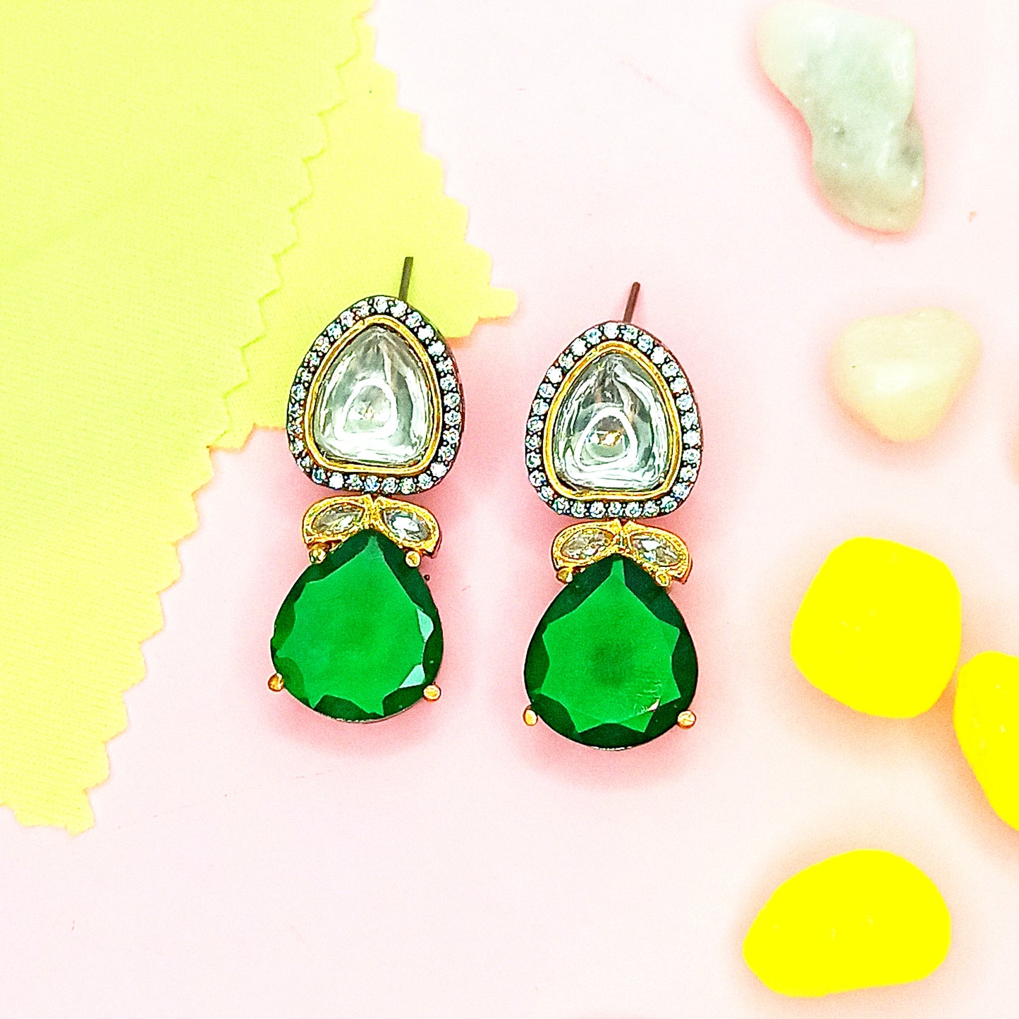 Emerald Royale Kundan Drop Earrings