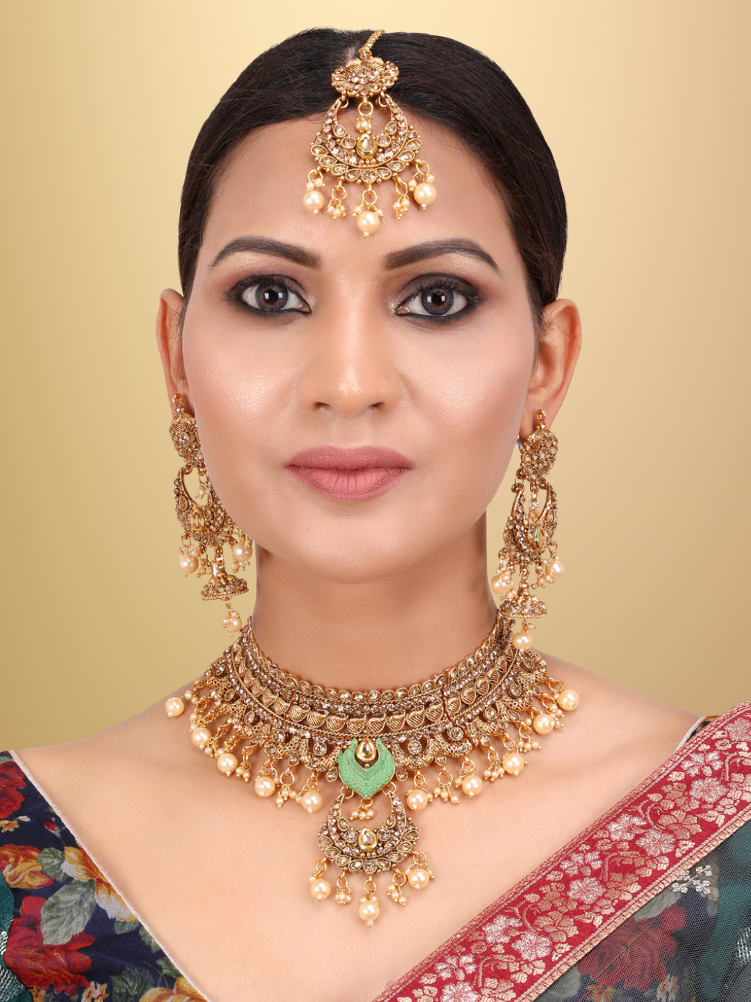 Gold-Plated Kundan-Studded Traditional Bridal Jewellery Set