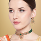 Green Gold-Plated Stone-Studded Beaded Handcrafted Jewellery Set