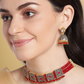 Red & Gunmetal-Toned Gold-Plated Stone-Studded Handcrafted Jewellery Set