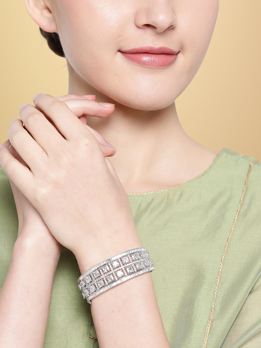 Silver-Plated Handcrafted AD-Studded Bangle-Style Bracelet