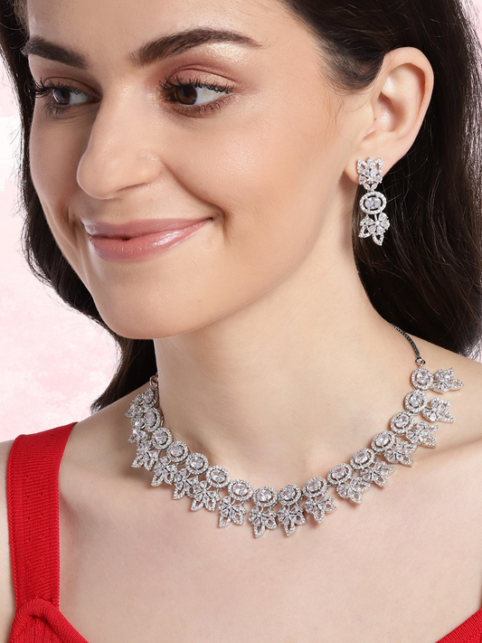 Silver-Plated AD-Studded Handcrafted Jewellery Set