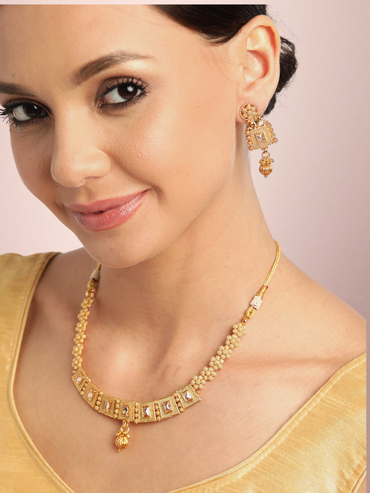 Gold-Plated Stone Studded Handcrafted Jewellery Set