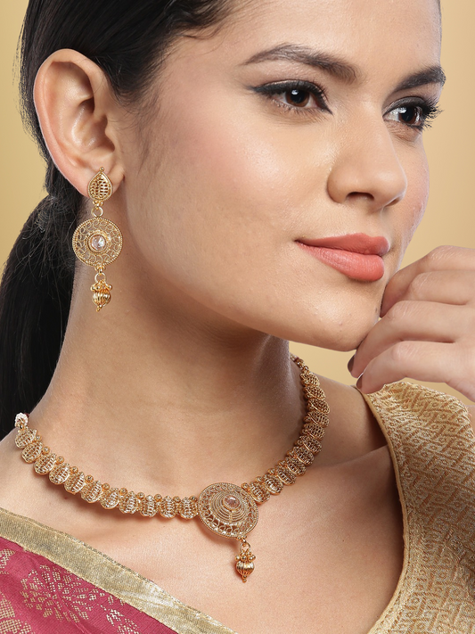 Gold-Plated Handcrafted Stone-Studded Beaded Jewellery Set