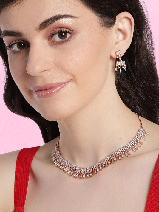 Sea Green Rose Gold-Plated AD-Studded Handcrafted Jewellery Set