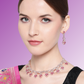 Pink Rose Gold-Plated AD-Studded Handcrafted Jewellery Set