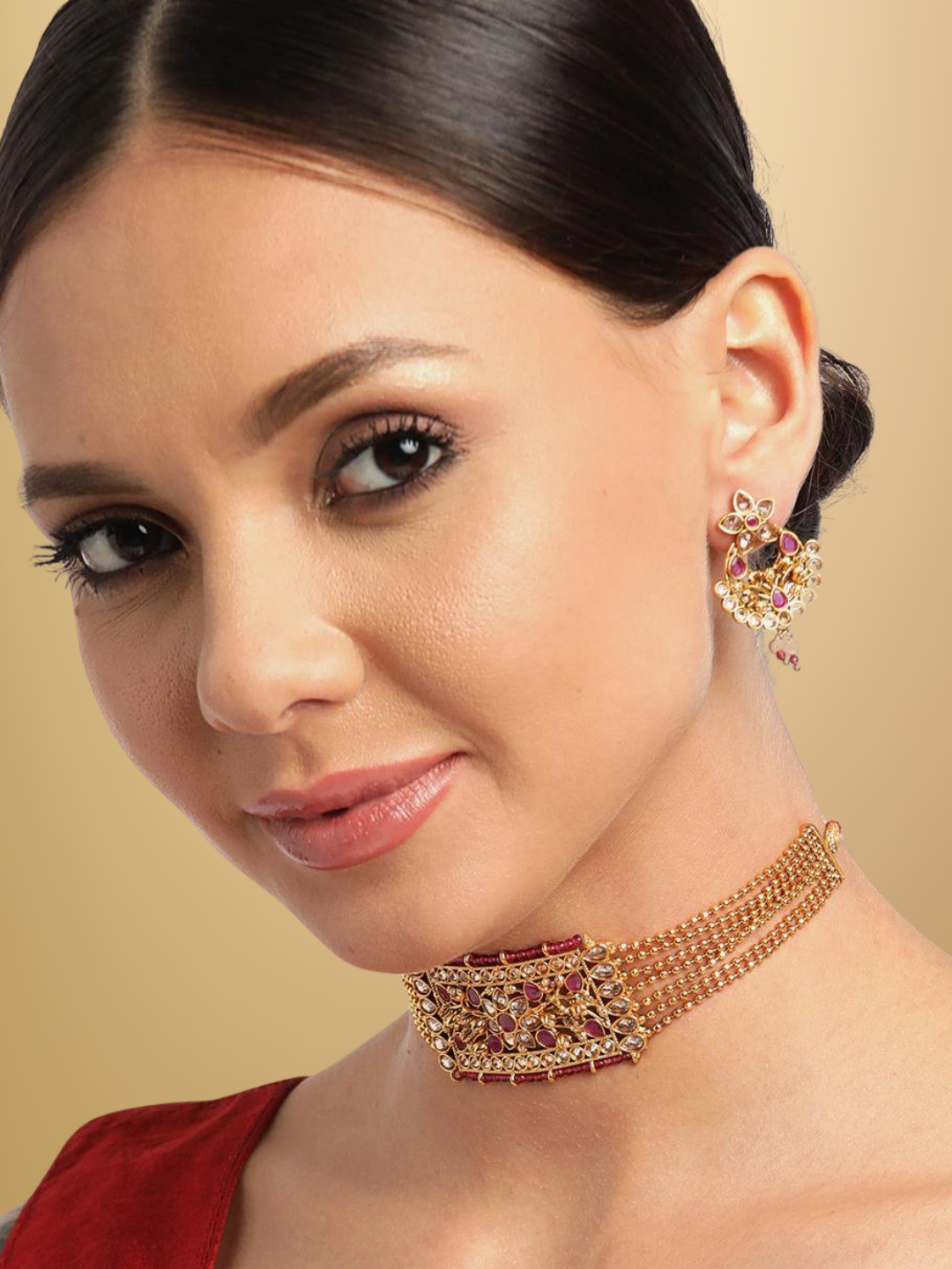 Jewels Gehna Pink Gold-Plated Stone Studded Handcrafted Jewellery Set