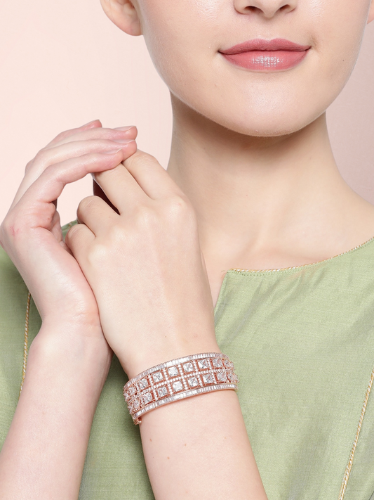 Rose Gold-Plated Handcrafted AD-Studded Bangle-Style Bracelet