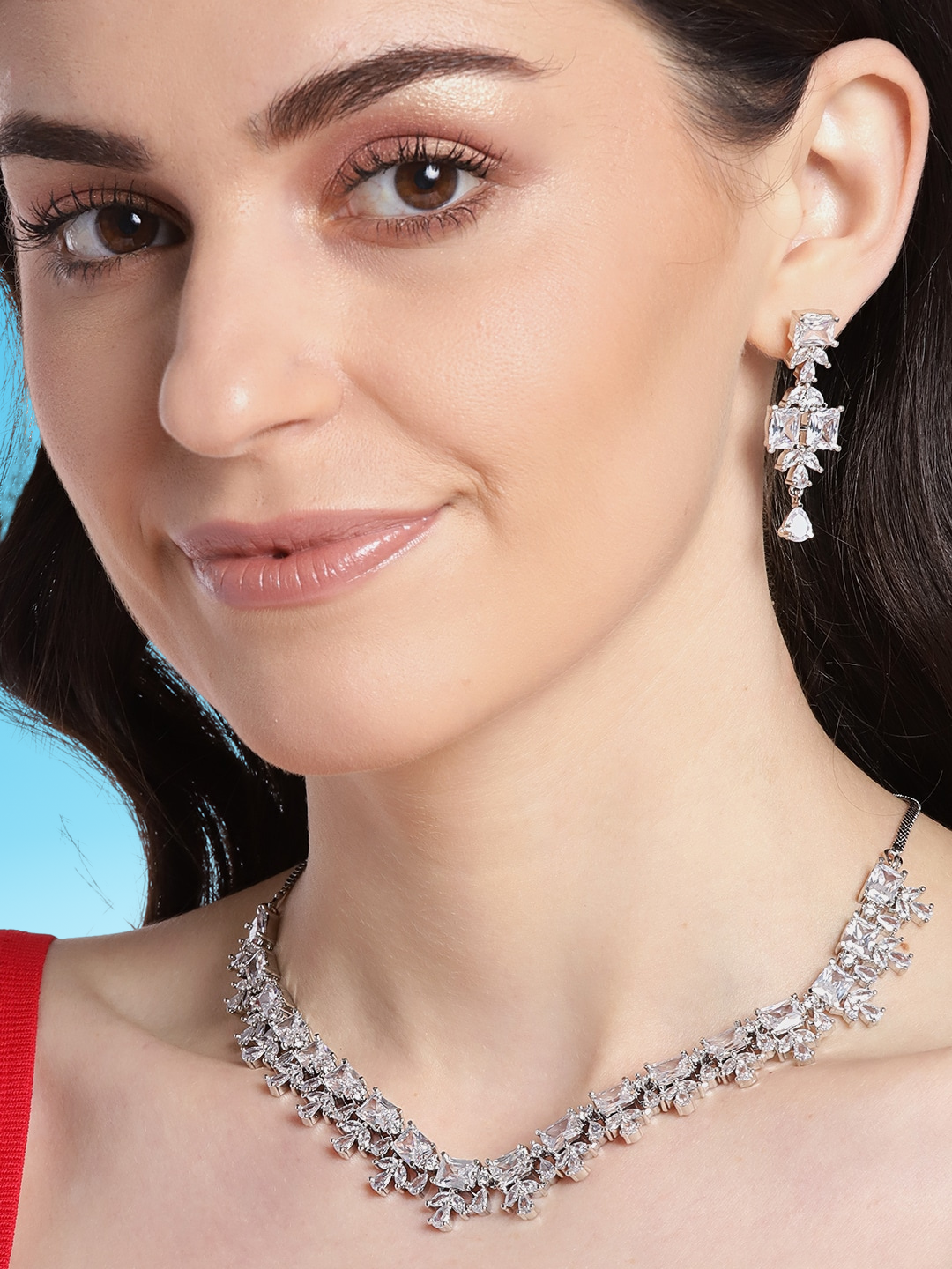 Rhodium-Plated AD-Studded Handcrafted Jewellery Set