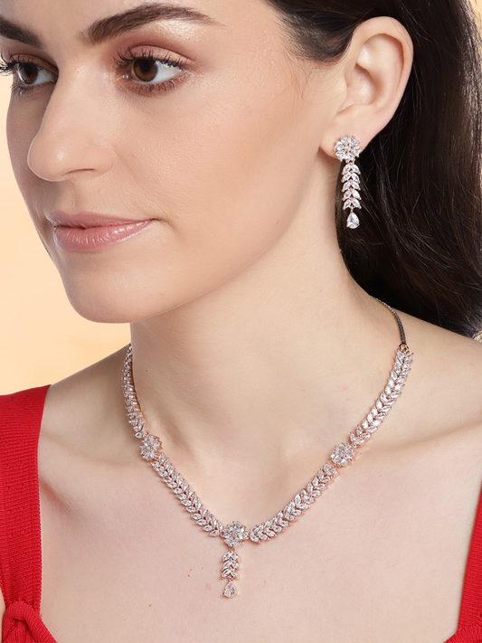 Rose Gold-Plated AD-Studded Handcrafted Jewellery Set