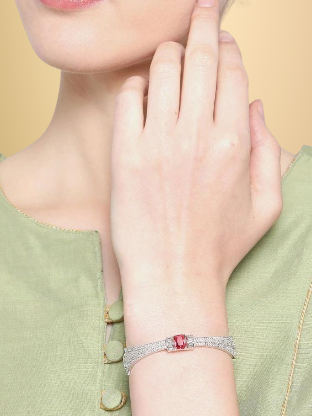 Magenta Silver-Plated Handcrafted AD-Studded Bangle-Style Bracelet