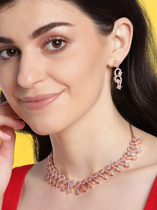 Rose Gold-Plated & White American Diamond Jewellery Set