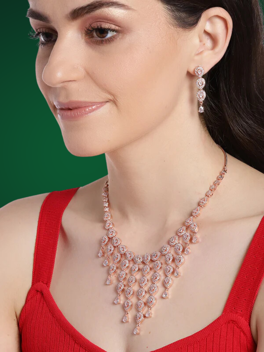 Rose Gold-Plated AD-Studded Handcrafted Jewellery Set