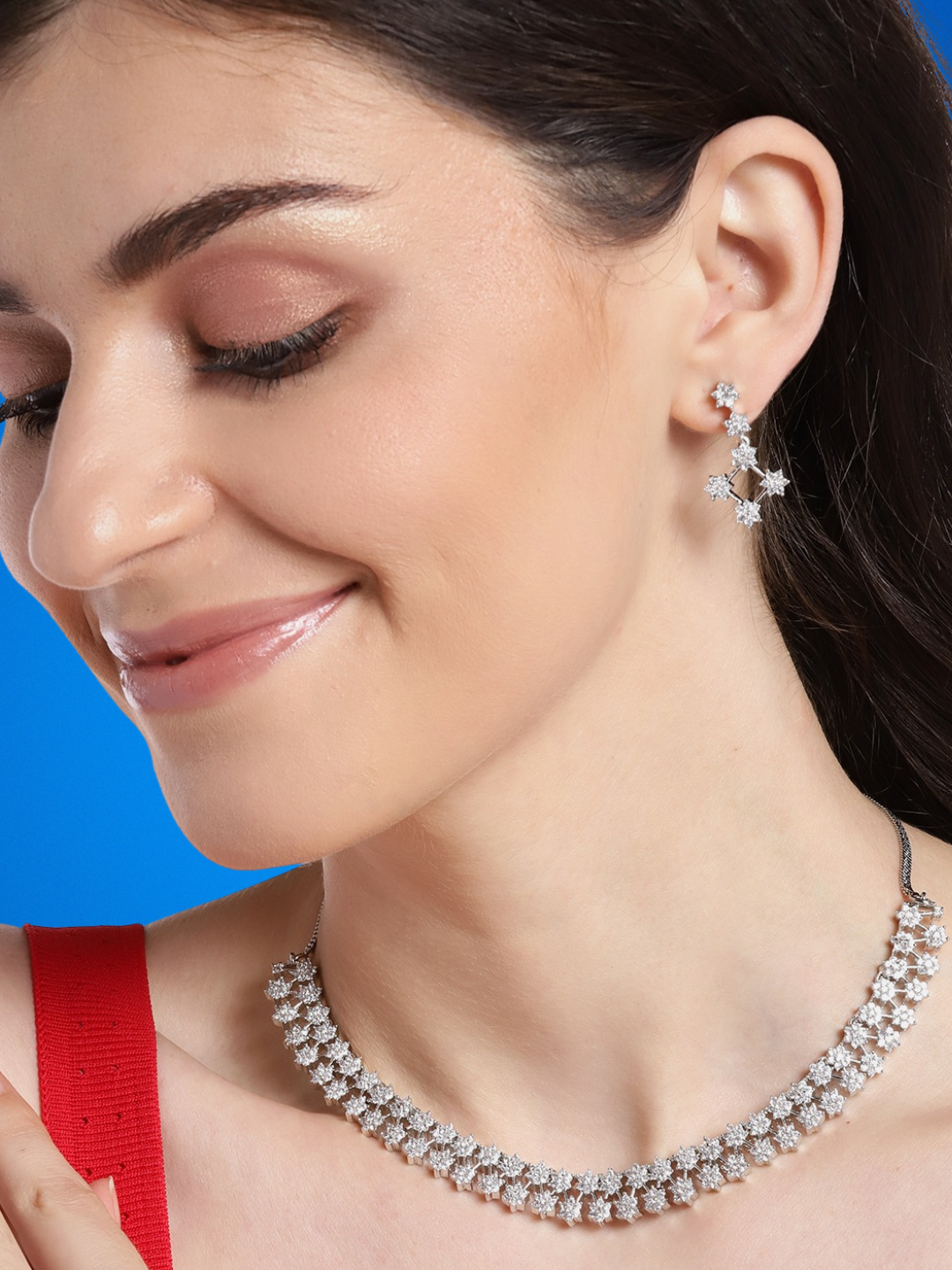 Rhodium-Plated & White American Diamond Jewellery Set