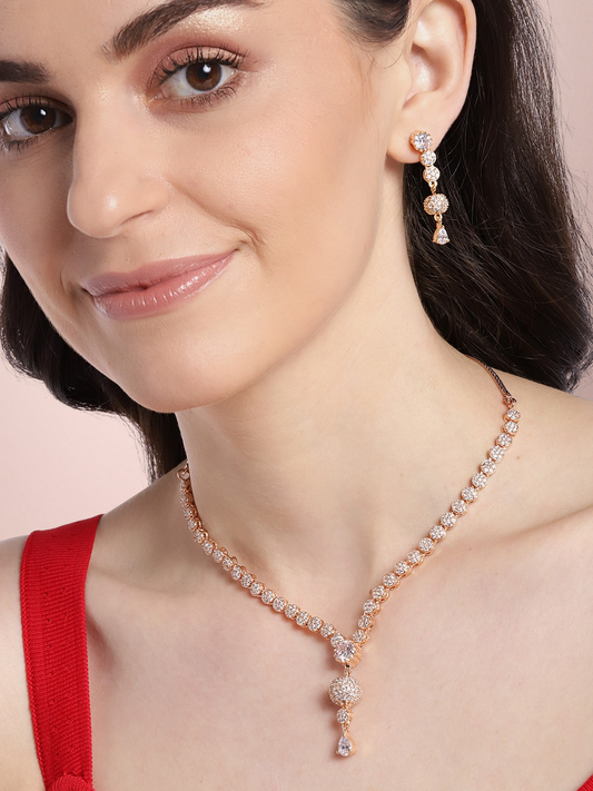 Rose Gold-Plated AD-Studded Handcrafted Jewellery Set