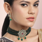 Green Gold-Plated Handcrafted Kundan-Studded Beaded Jewellery Set