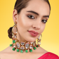 Gold-Plated Green & Red Kundan & Beads Studded Jewellery Set