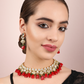 Gold-Plated White & Red Kundan-Studded Beaded Vilandi Jewellery Set