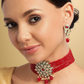 Maroon Gold-Plated Kundan Studded & Beaded Handcrafted Jewellery Set