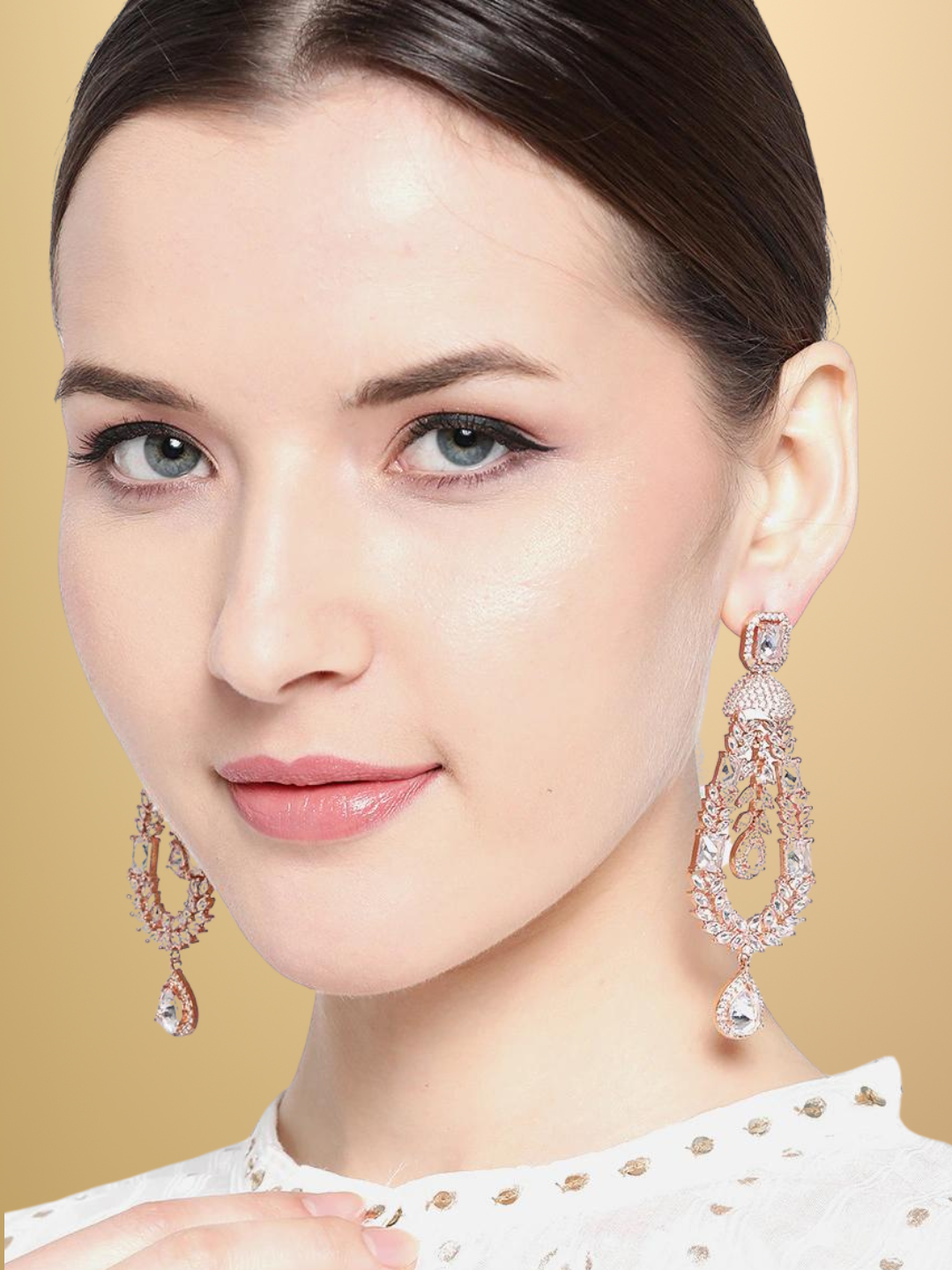 Rose Gold-Plated AD Studded Handcrafted Drop Earrings