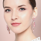 Pink Rose Gold-Plated AD Studded Handcrafted Oval Drop Earrings