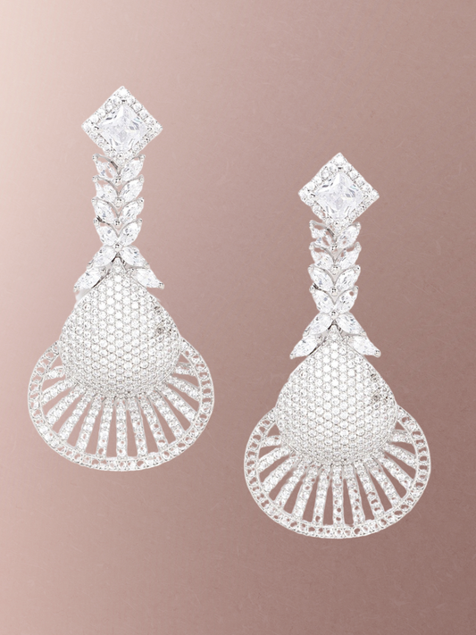 Silver-Plated AD Studded Handcrafted Drop Earrings