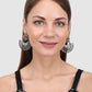 Silver-Toned Oxidized Contemporary Drop Earrings