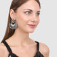 Silver-Toned Oxidized Contemporary Drop Earrings