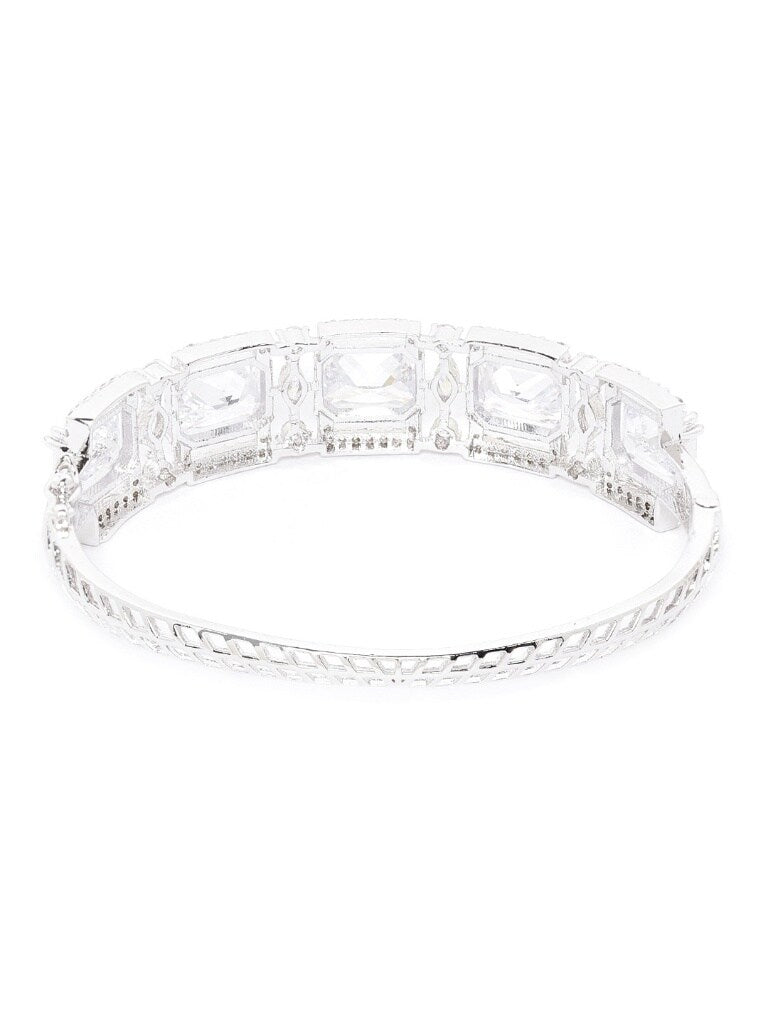 Silver Plated Handcrafted AD Studded Bangle Style Bracelet ( American Diamond , Silver , Silver )