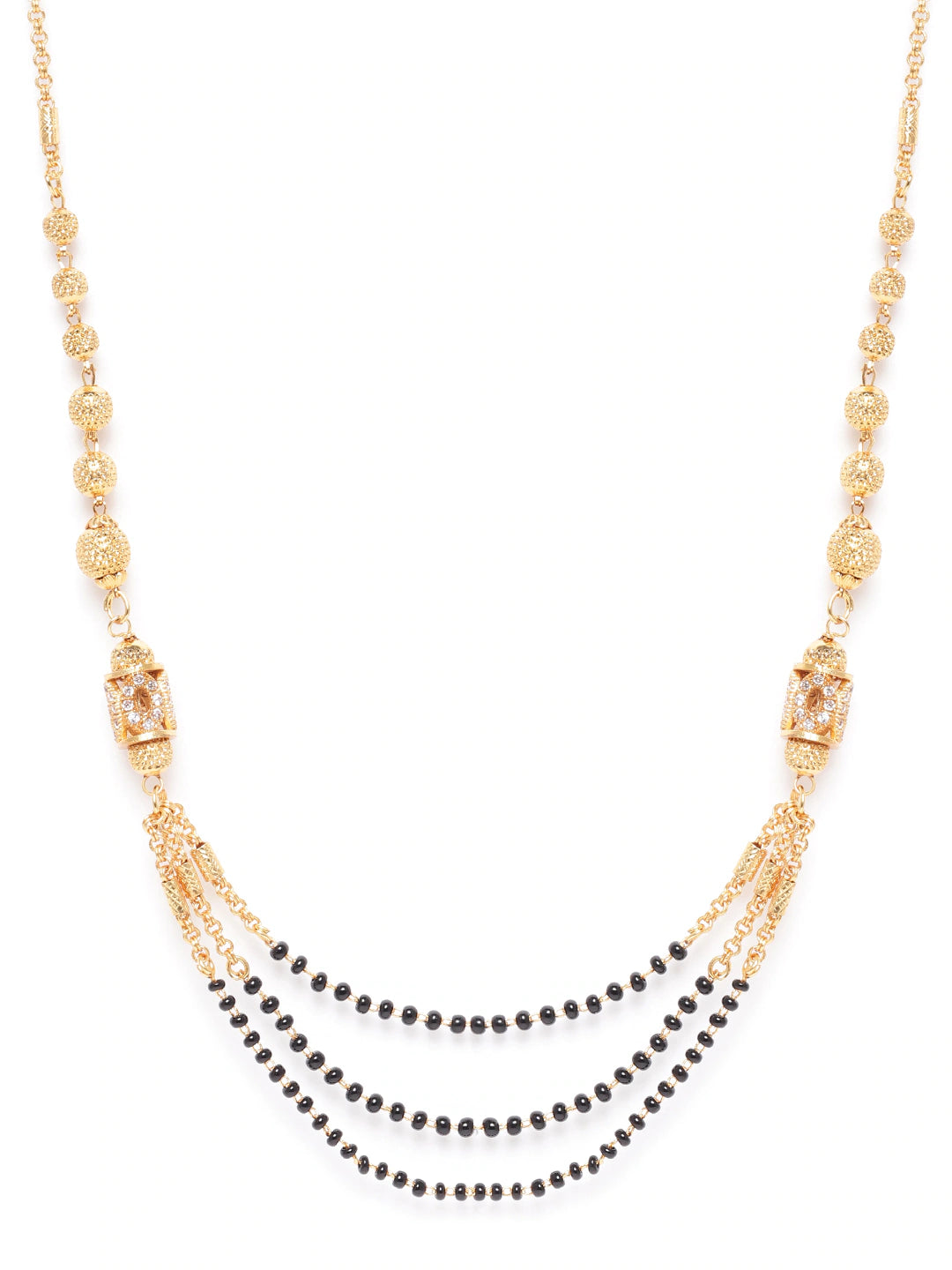 Black Gold-Plated AD-Studded & Beaded Layered Mangalsutra
