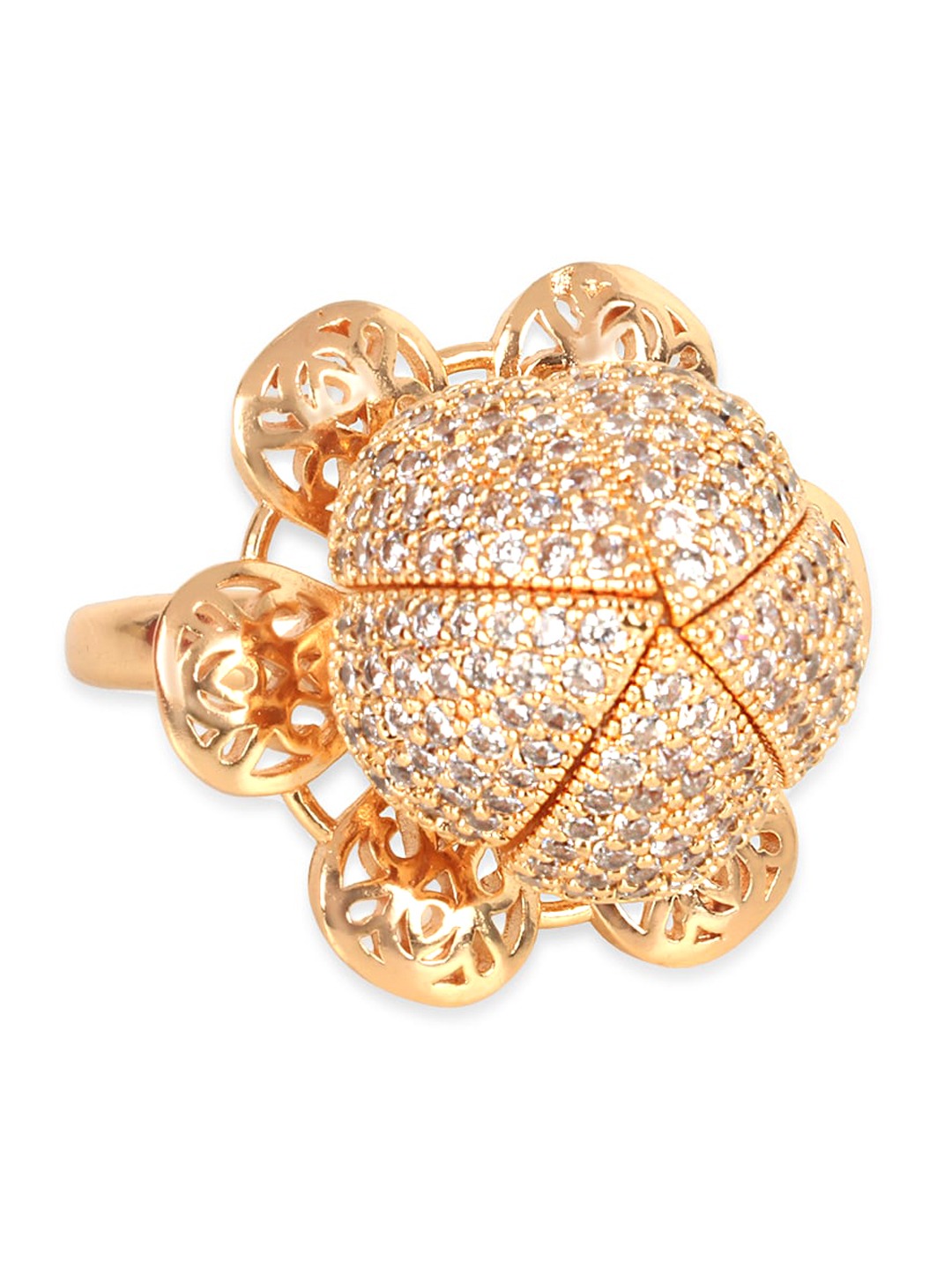 Rose Gold-Plated White Stone Studded Handcrafted Finger Ring