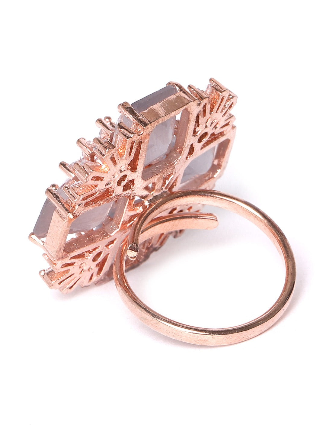 Grey Rose Gold-Plated AD-Studded Handcrafted Adjustable Finger Ring