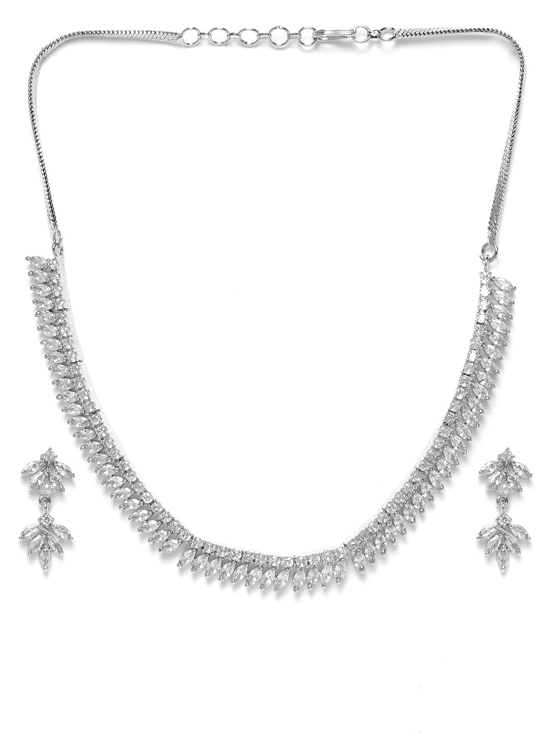 Silver-Toned Rhodium-Plated AD-Studded Handcrafted Jewellery Set