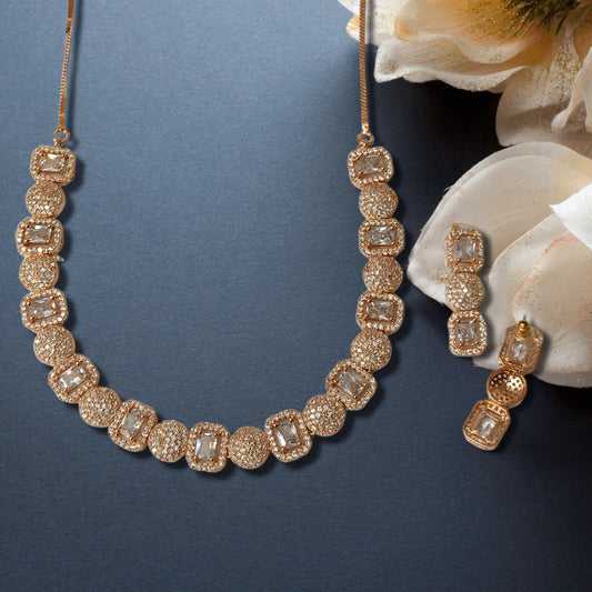 Rose Gold Plated American Diamond Necklace Set