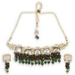 Gold-Plated Green & White Kundan-Studded & Beaded Vilandi Jewellery Set
