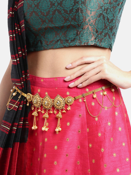 Gold Plated CZ-Studded & Beaded Traditional Kamarbandh