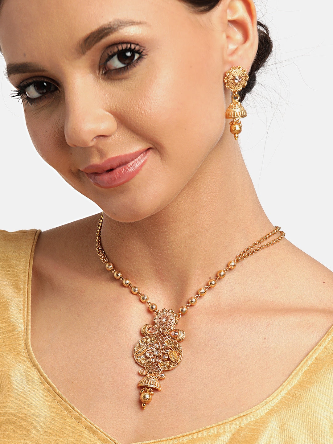 Gold-Plated Stone Studded Handcrafted Jewellery Set