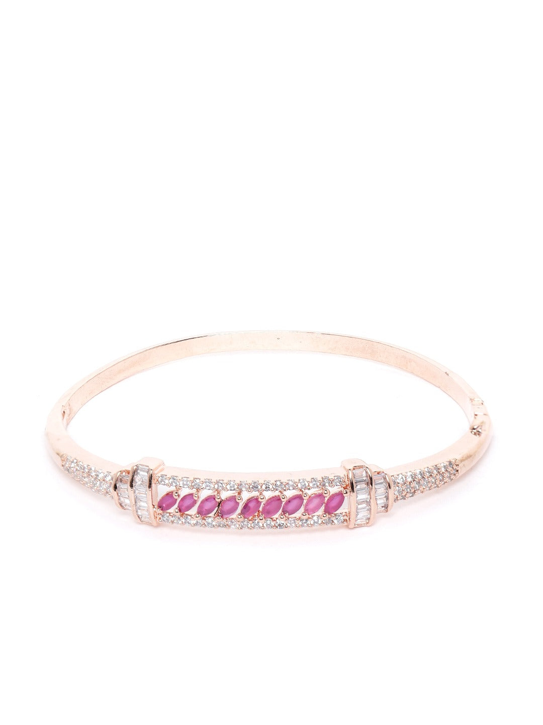 Pink Rose Gold Plated AD Stone Studded Handcrafted Bangle Style Bracelet