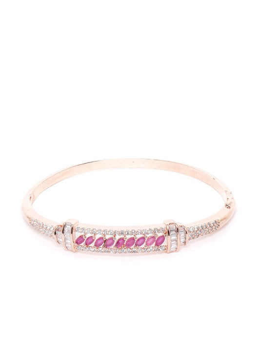 Pink Rose Gold Plated AD Stone Studded Handcrafted Bangle Style Bracelet