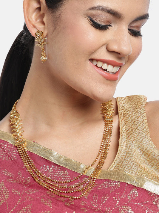 Gold-Plated Stone Studded & Beaded Handcrafted Jewellery Set