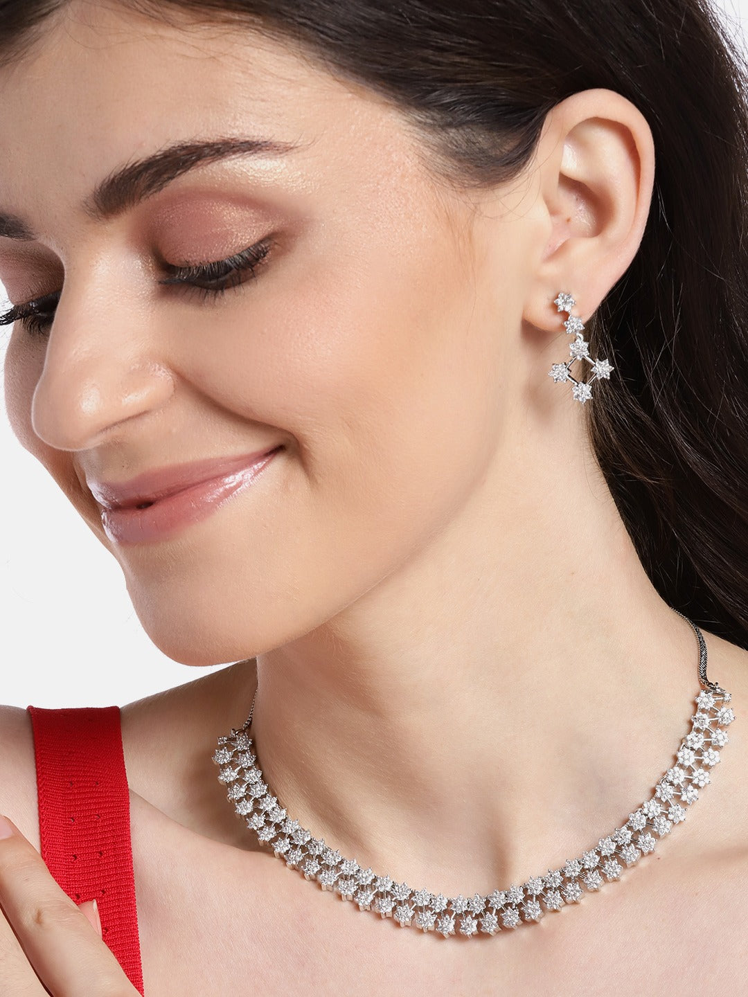 Rhodium-Plated & White American Diamond Jewellery Set