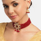 Gold-Plated & Maroon Pearls Beaded Jewellery Set