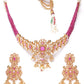 Pink Gold-Plated AD-Studded & Beaded Handcrafted Jewellery Set