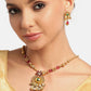 Red & Green Gold-Plated Stone Studded & Beaded Handcrafted Jewellery Set