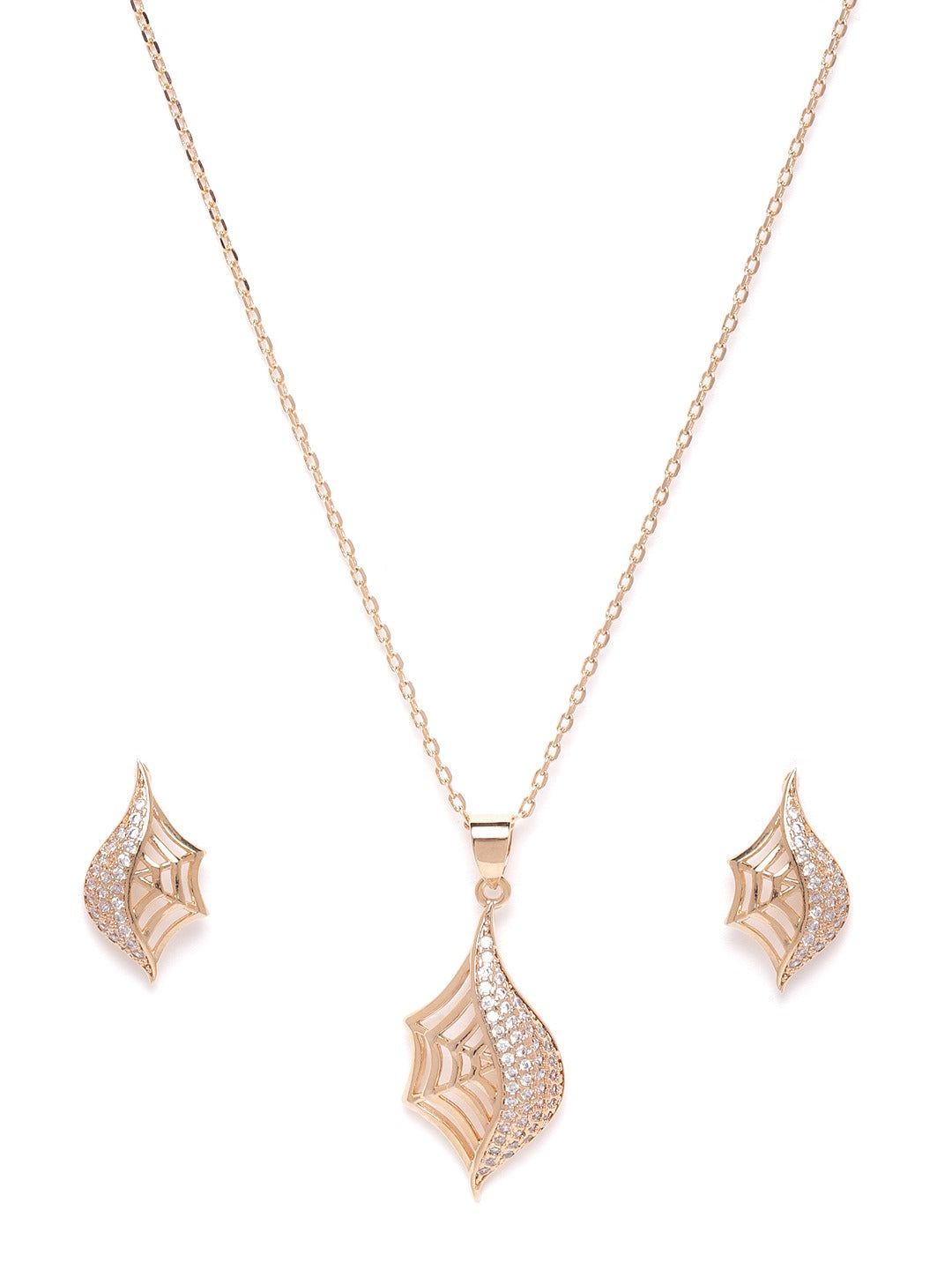 Rose Gold-Plated Handcrafted AD Stone-Studded Jewellery Set