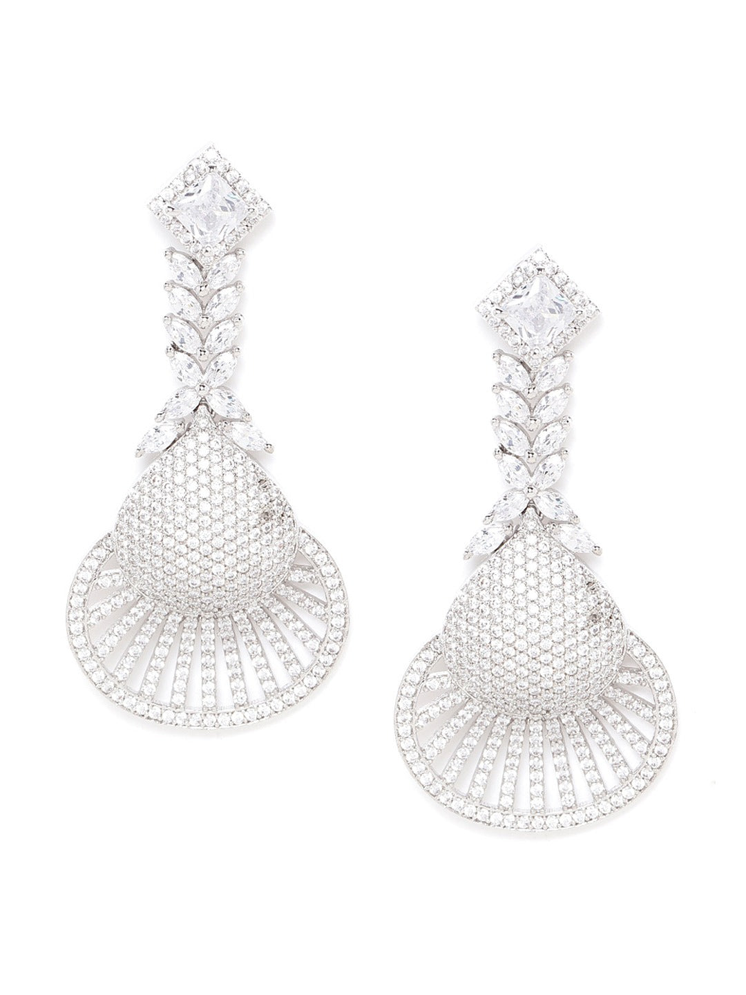 Silver-Plated AD Studded Handcrafted Drop Earrings